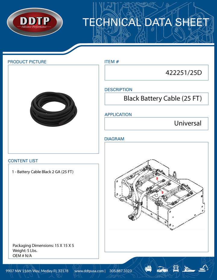 Battery Cable Black 2 GA 25 FT ( 422251/25D )