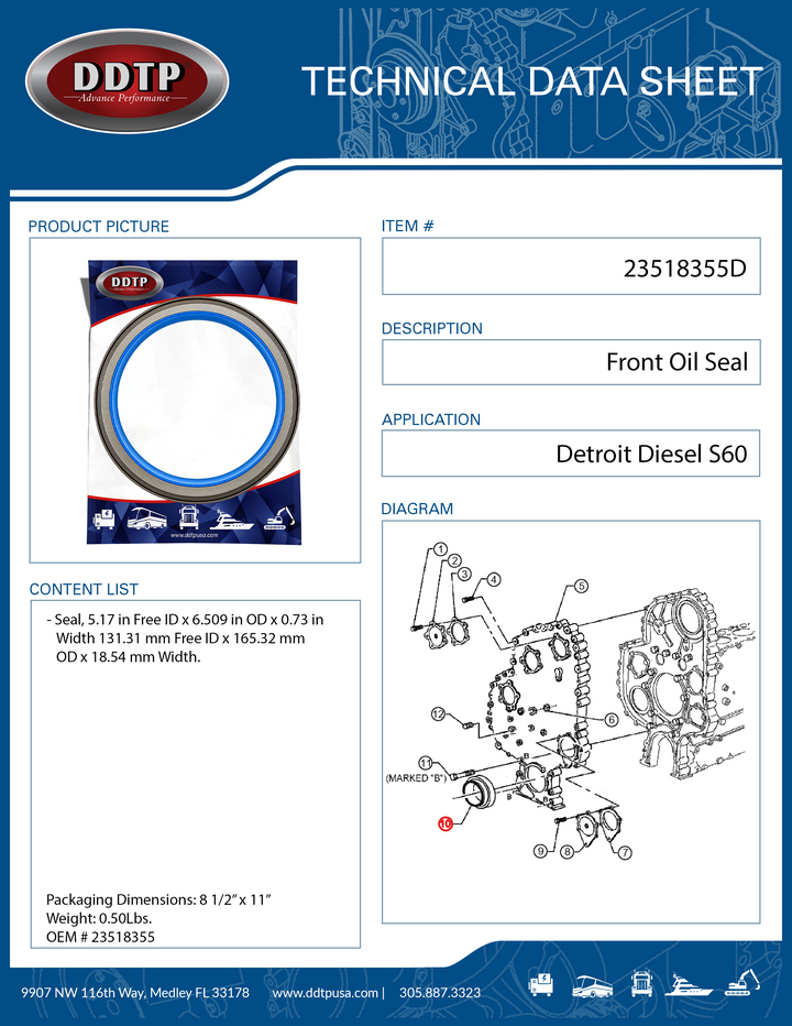 Retén de aceite trasero del motor S60 12,7/14L (23519651)