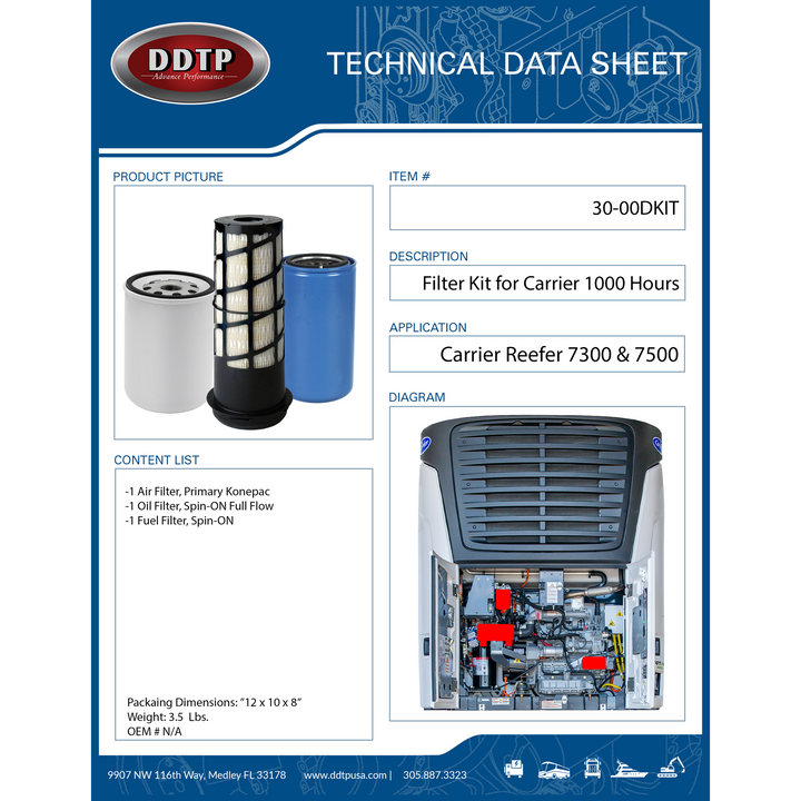 Filter Kit for Carrier 1000 Hours PM Service Interval