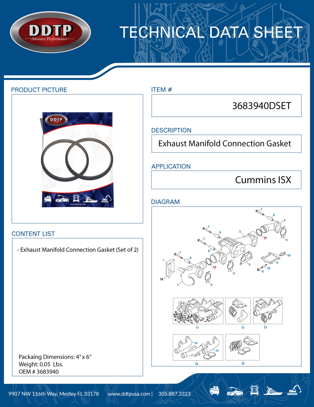 Exhaust Manifold Connection Gasket Cummins ISX (3683940)