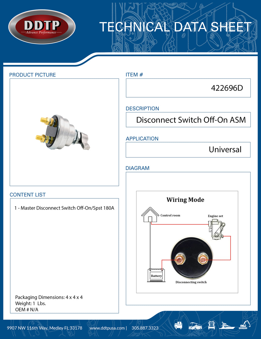 Master Disconnect Switch Off-On/Spst 180A ( 422696D )