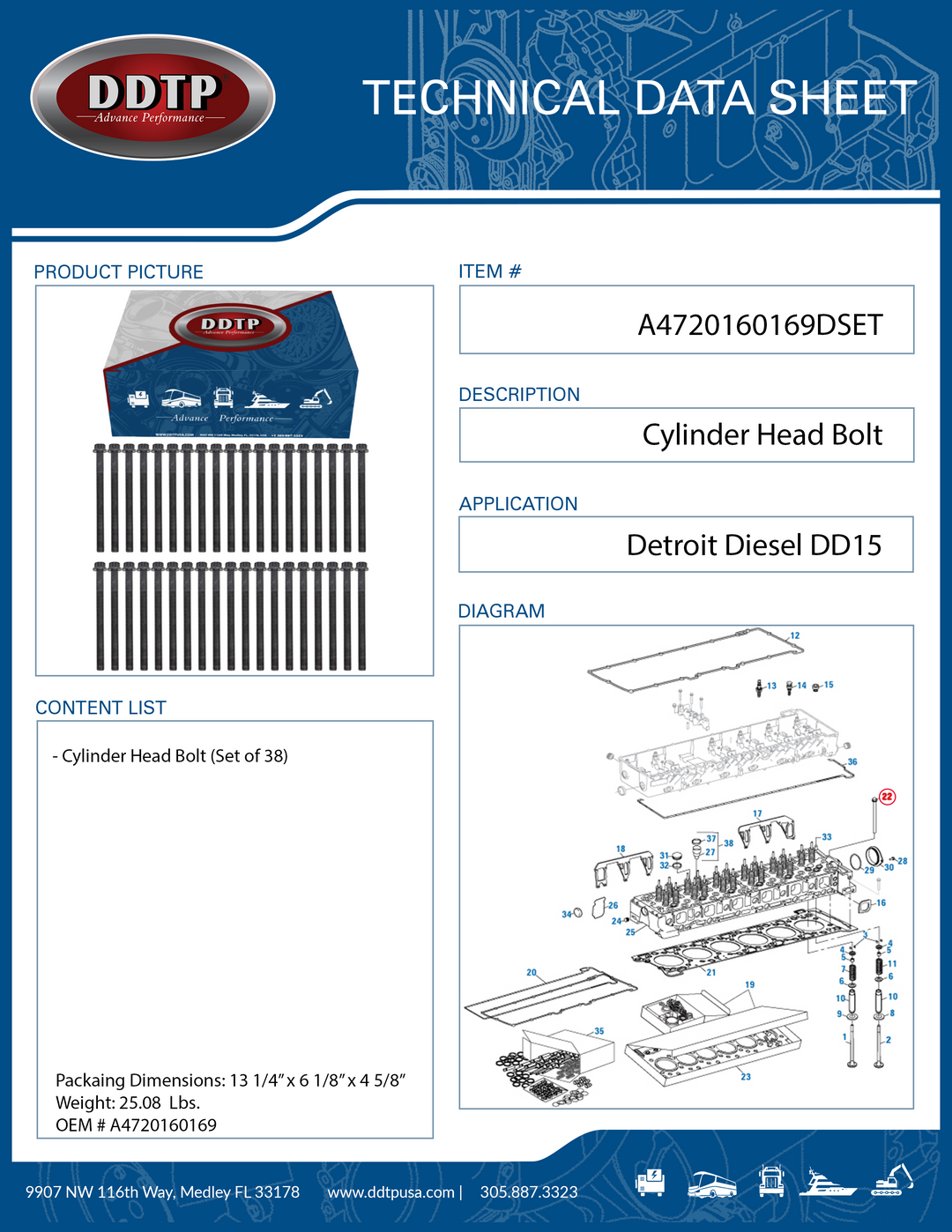 Perno de culata DD15 (juego de 38) (A4720160169)