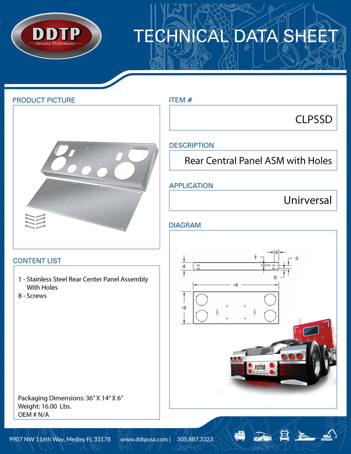 Stainless Steel Rear Central Panel Assembly with Holes