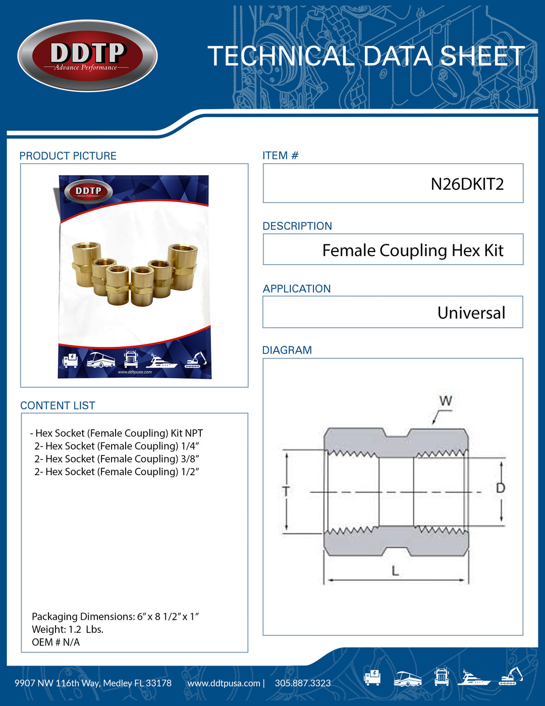 Hex Female Coupling Kit (2 - 1/4" + 2 - 3/8" + 2 - 1/2")NPT
