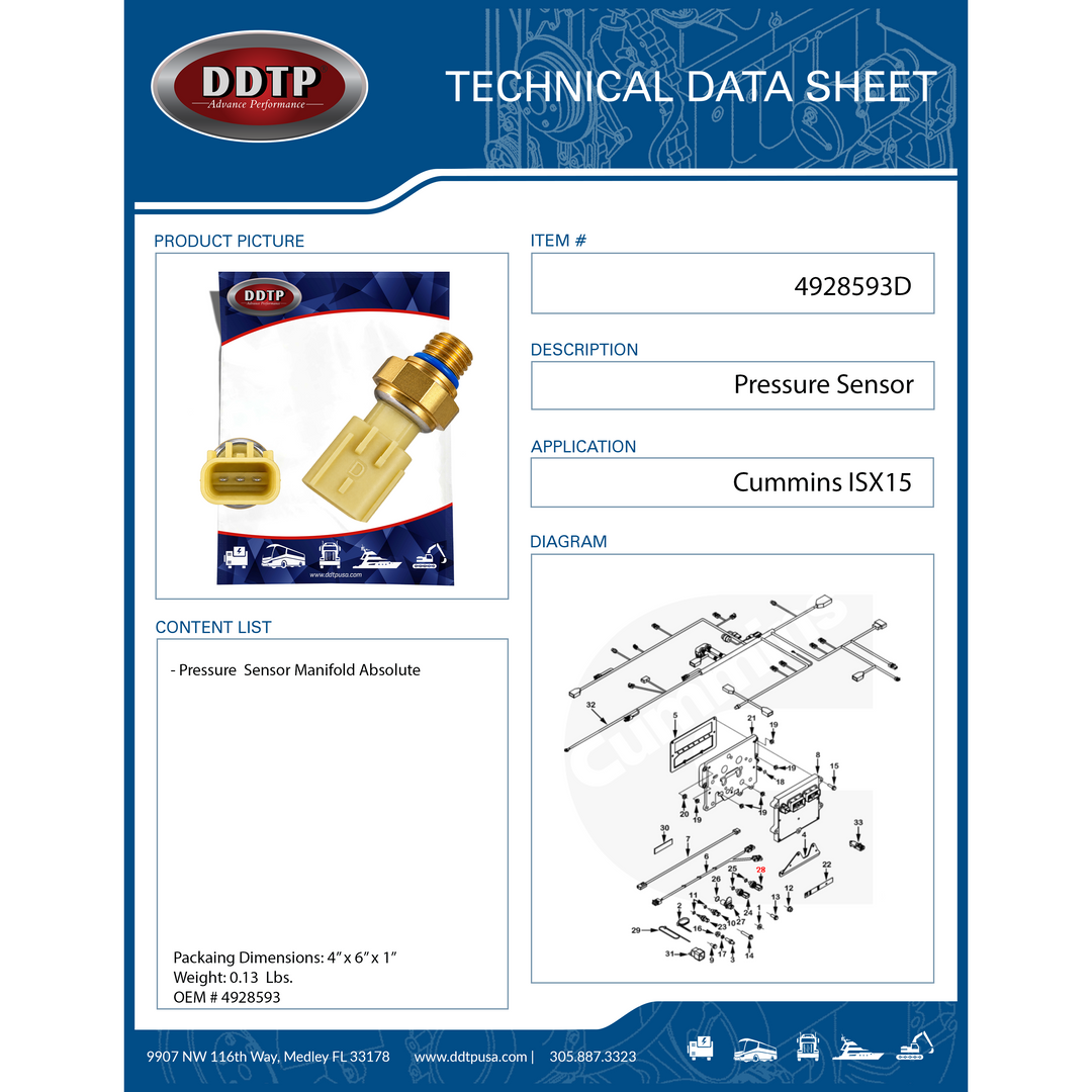 Sensor de presión absoluta del colector (MAP) Cummins ISX (4928593)