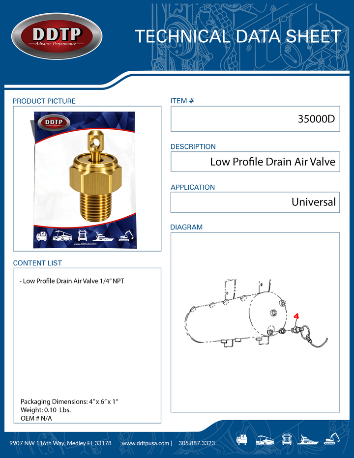Low Profile Drain Air Valve 1/4" NPT