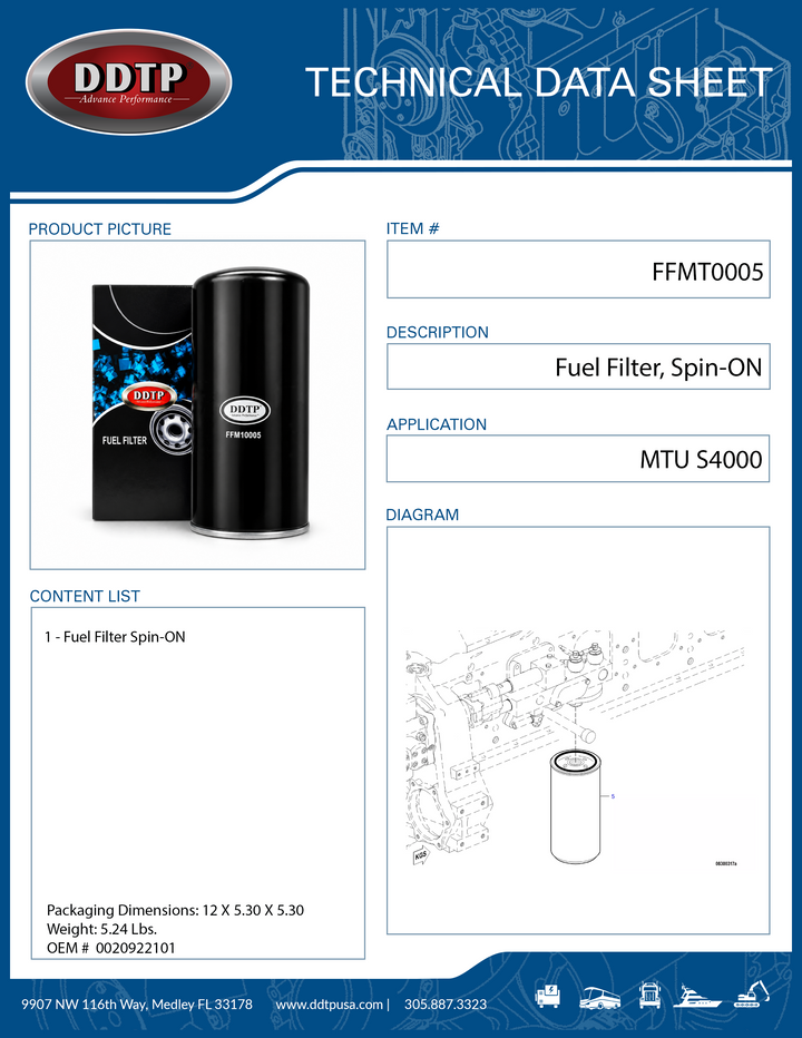 Fuel Filter Spin-ON MTU S4000 Series