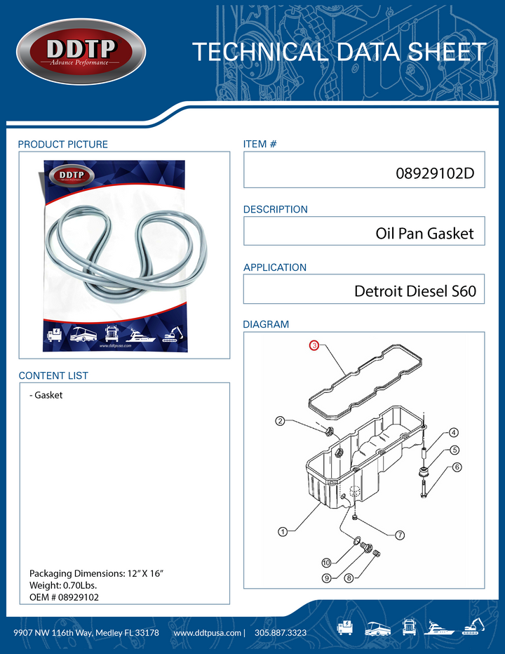 Oil Pan Gasket Gray for Detroit Diesel Engine Series 60 12.7L (08929102)