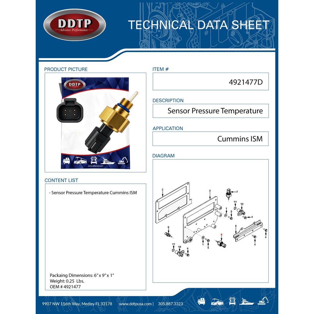 Sensor de presión y temperatura Cummins ISM (4921477)