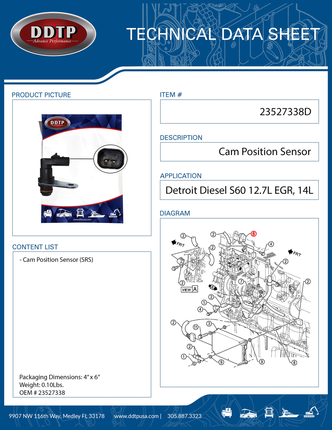 Cam Position Sensor (SRS) S60 12.7L EGR, 14L DDEC-V