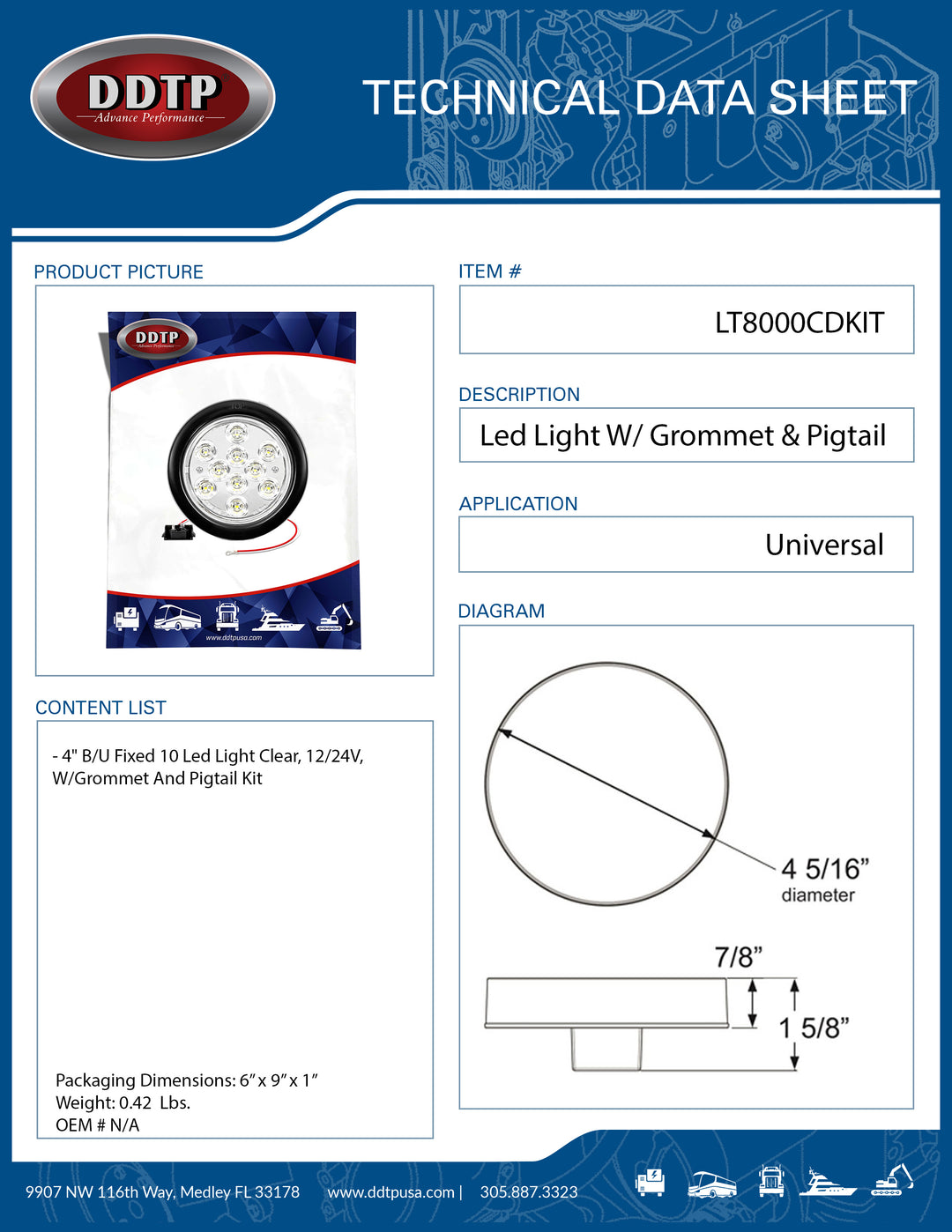 4" Fixed Bulb (10 Led, Clear Light, 12/24V) W/Grommet And Pigtail Kit