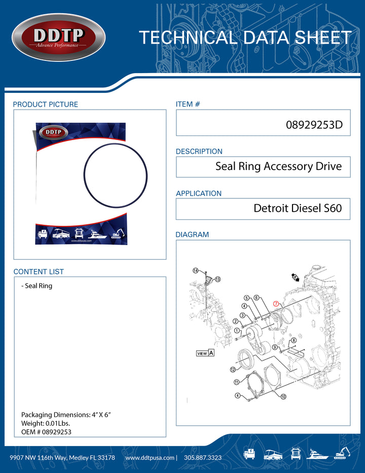 Seal Ring Accessory Drive Detroit Diesel S60 (08929253)