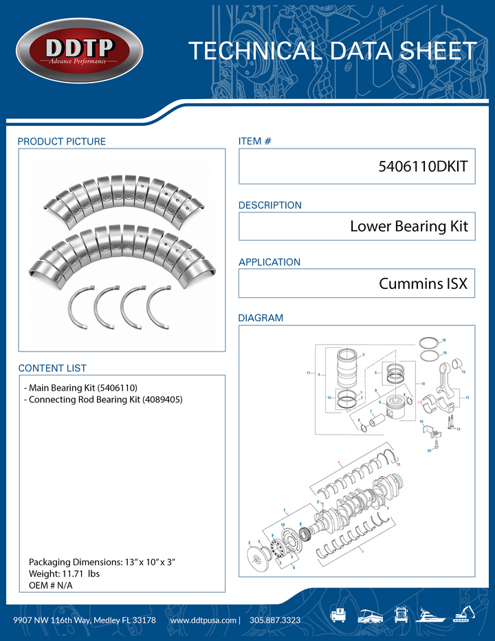 Lower Bearing Kit STD Cummins ISX Dual Overhead Camshaft