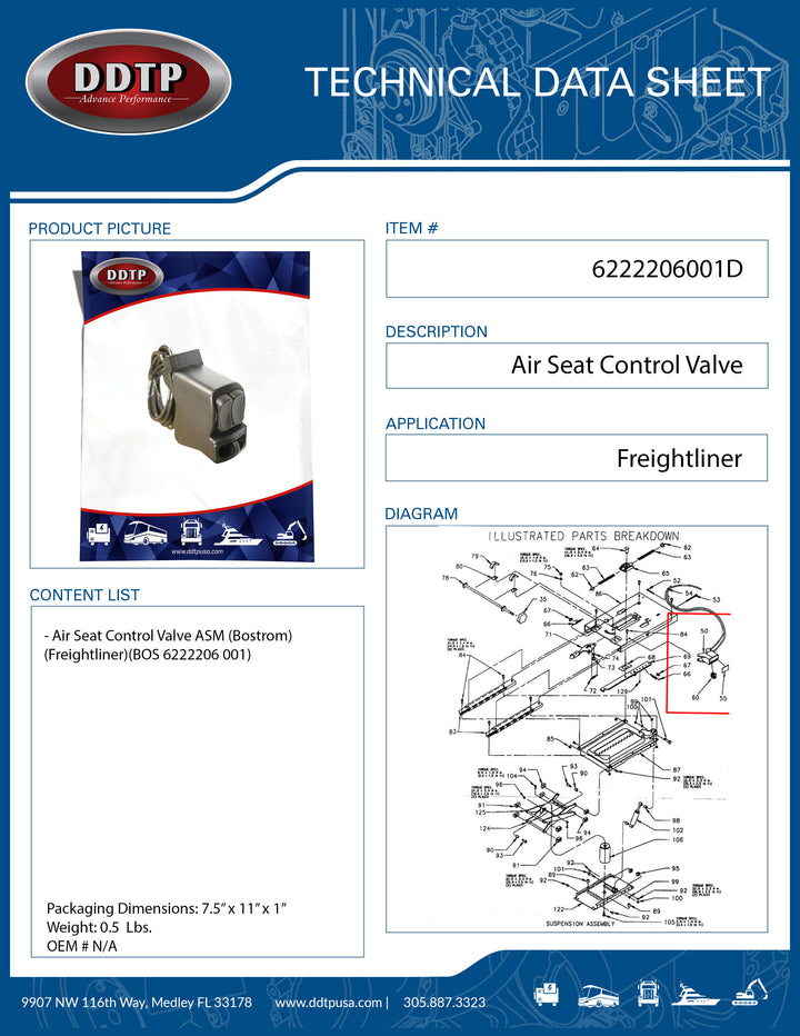 Air Seat Control Valve ASM (Bostrom)(Freightliner)(BOS 6222206 001)