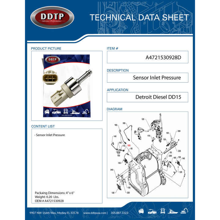 Detroit Diesel DD15 Sensor DOC Inlet Pressure