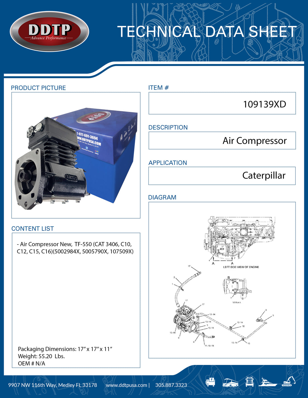 Air Compressor New,  TF-550 (CAT 3406, C10, C12, C15, C16)(5002984X, 5005790X, 107509X)