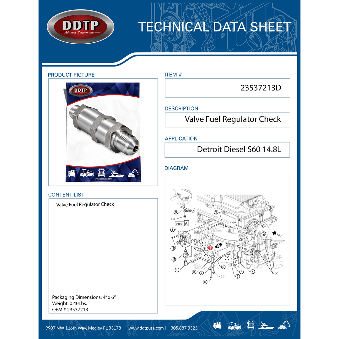 Valve Fuel Regulator Check Detroit Diesel S60 14.8L