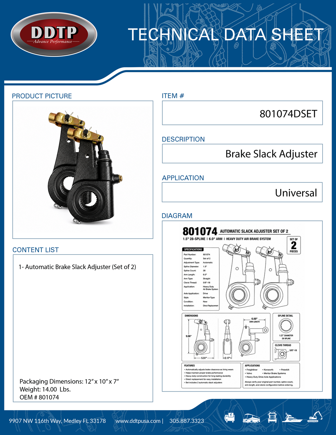 Automatic Slack Adjuster Set of 2 | 1.5" 28-Spline | 6" Arm