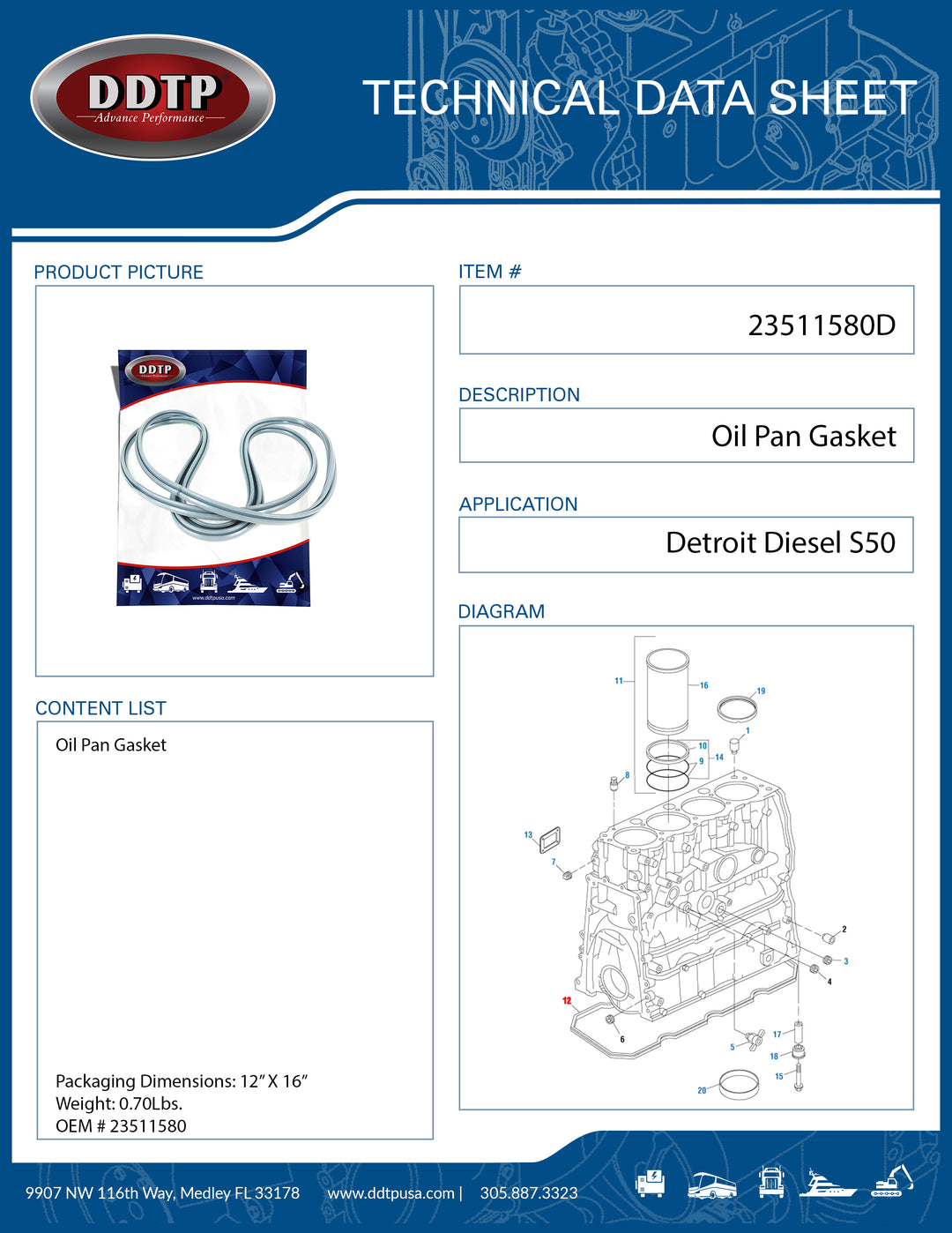 Oil Pan Gasket For Detroit Diesel S50 ( 23511580 )