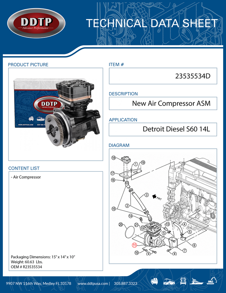 New Air Compressor Tu-Flo 550 & 750 Detroit Diesel S60 14L