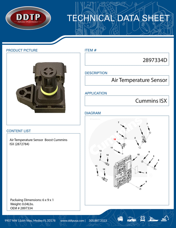 Sensor Air Temperature Boost Cummins ISX (2897334)