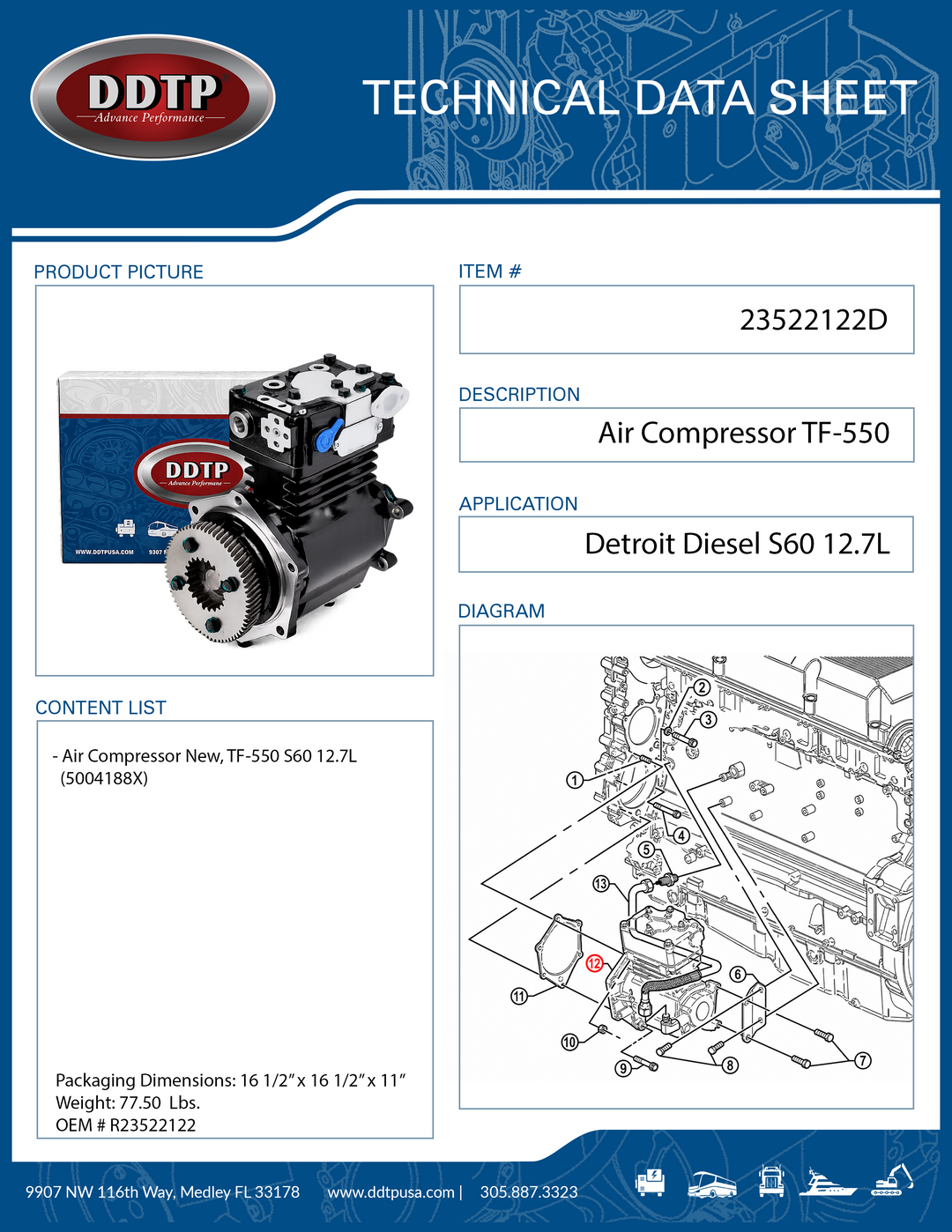 New Air Compressor Tu-Flo 550 Detroit Diesel S60 12.7L