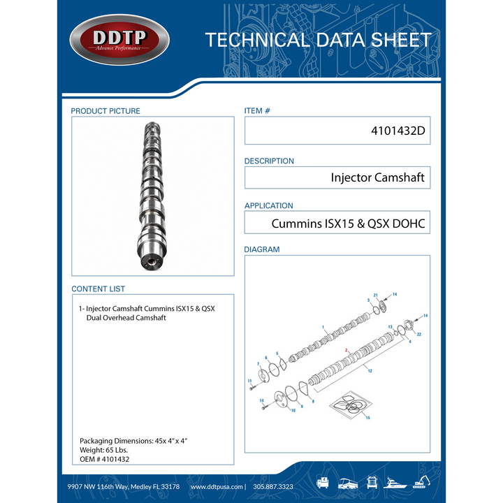 Injector Camshaft for Cummins ISX15 & QSX Dual Overhead Camshaft Engines