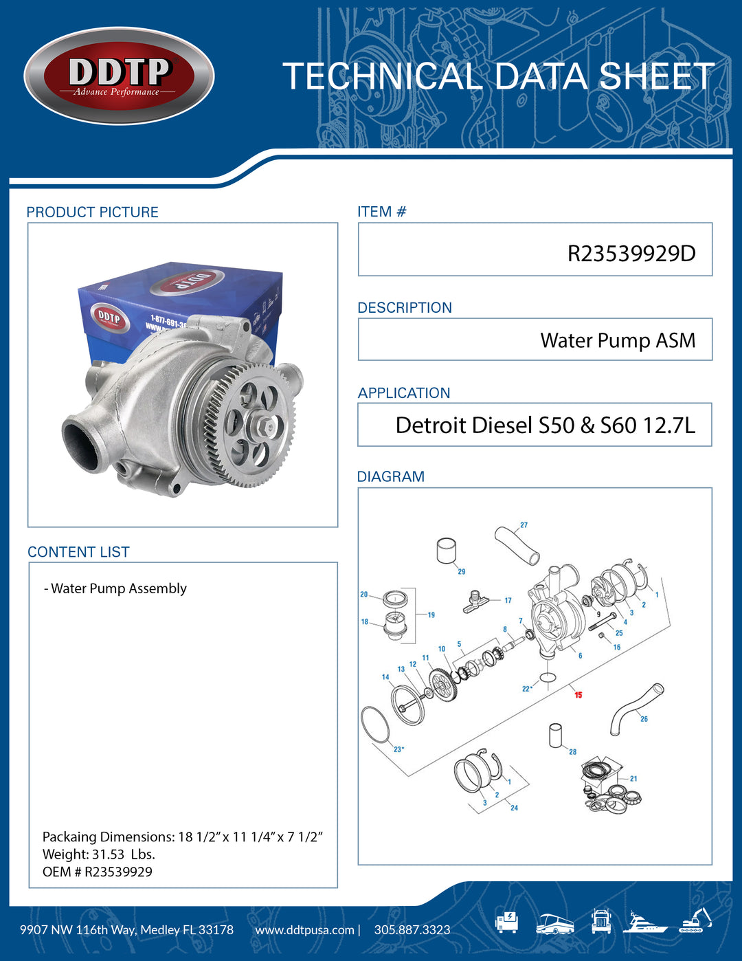 Water Pump ASM S50/60 (R23526039, R23539602, R23539929)