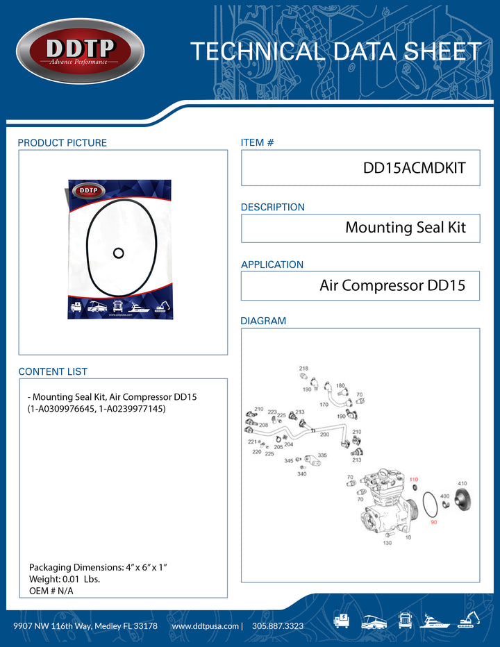 Mounting Seal Kit, Air Compressor DD15 (1 - A0309976645, 1 - A0239977145)