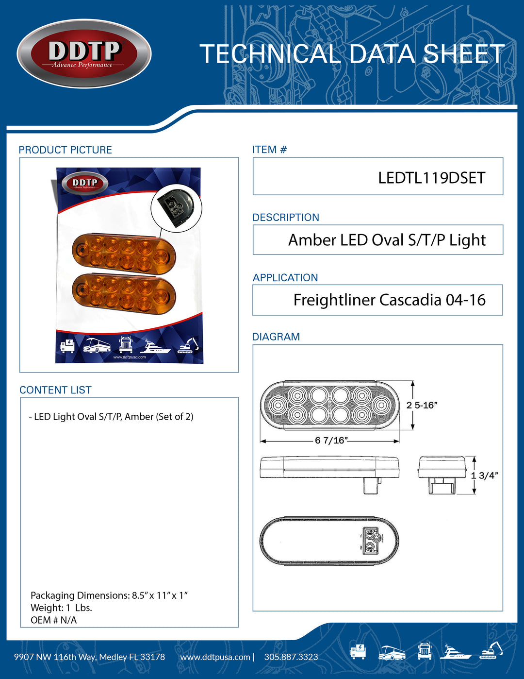 Amber Oval LED S/T/P Light (Freightliner Cascadia 04-16) (Set of 2)