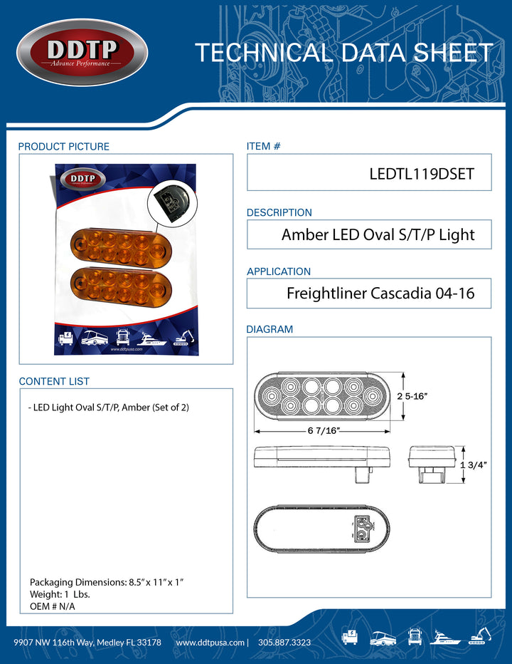 Amber Oval LED S/T/P Light (Freightliner Cascadia 04-16) (Set of 2)