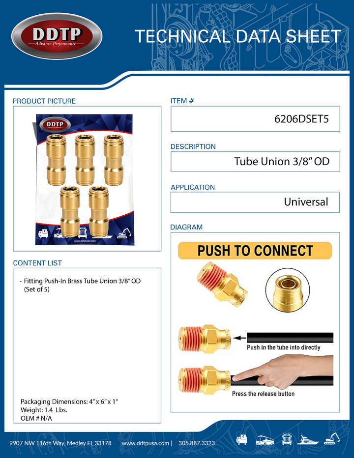 Unión de tubo de 3/8" de diámetro exterior (juego de 5)