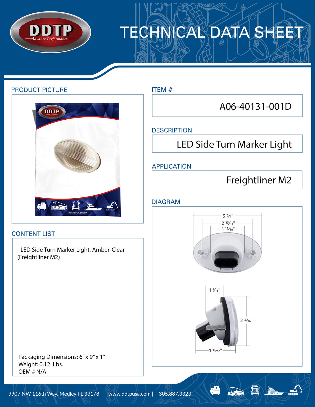 Luz de posición lateral LED transparente (Freightliner M2)