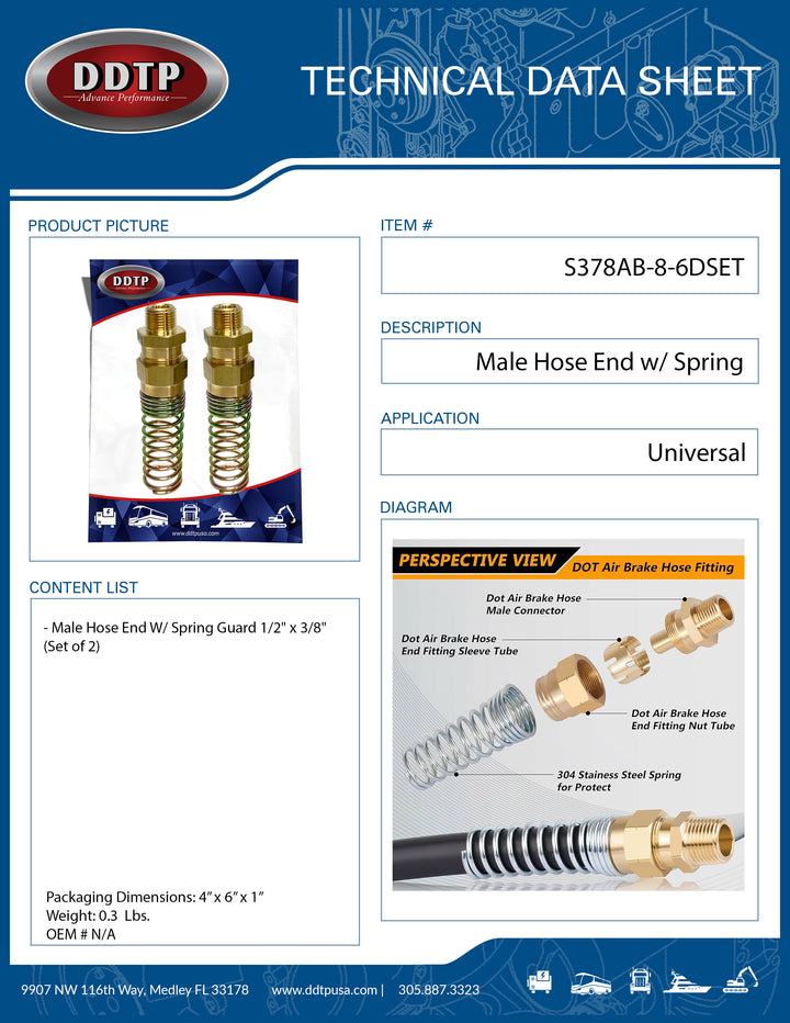 Male Hose End W/ Spring Guard 1/2" x 3/8" (Set of 2)
