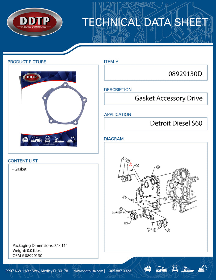 Gasket Accessory Drive Detroit Diesel S60 (08929130)
