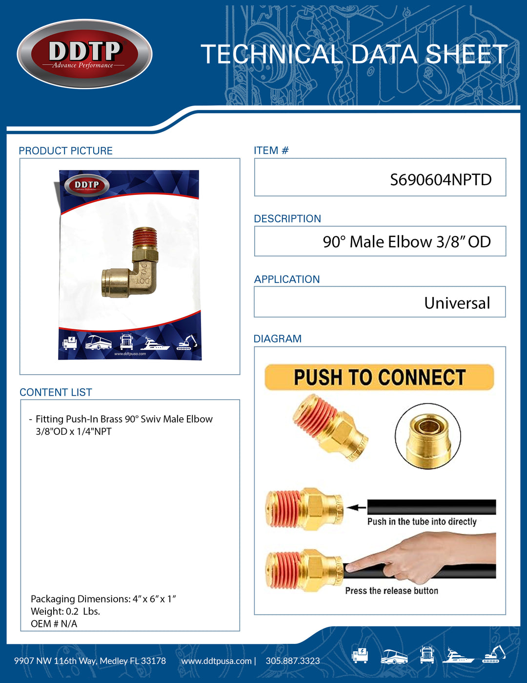 90° Male Elbow 3/8” OD x 1/4" NPT
