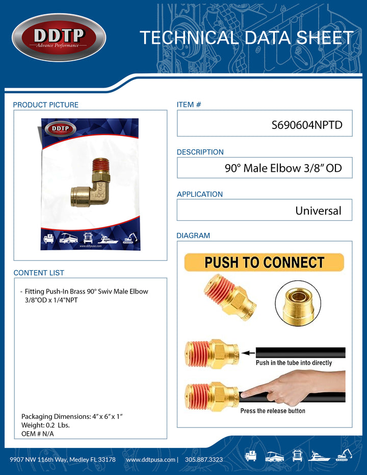 90° Male Elbow 3/8” OD x 1/4" NPT