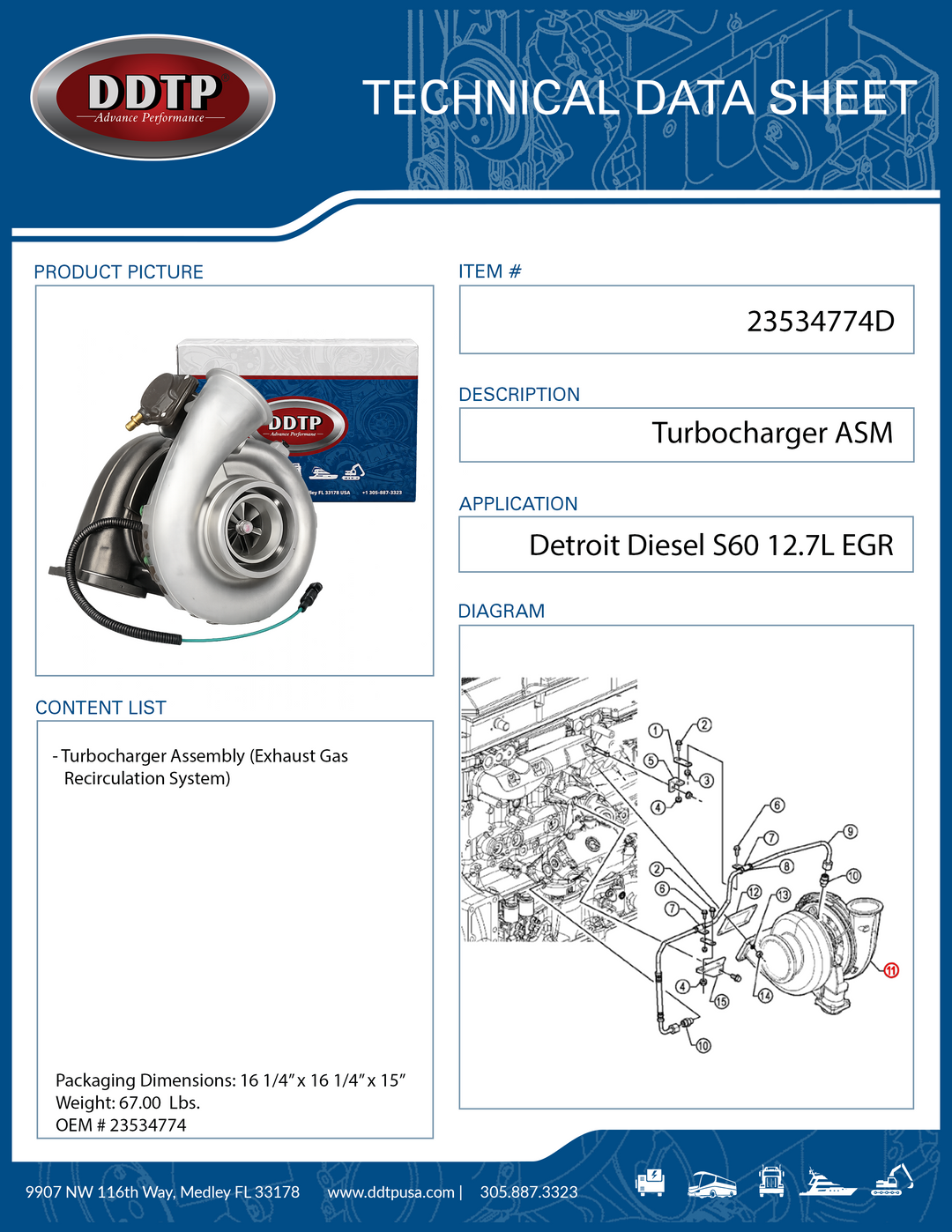 Turbocharger for Detroit Diesel Series 60 12.7L & 14.0L EGR Engines | GTA4502V VGT Turbo