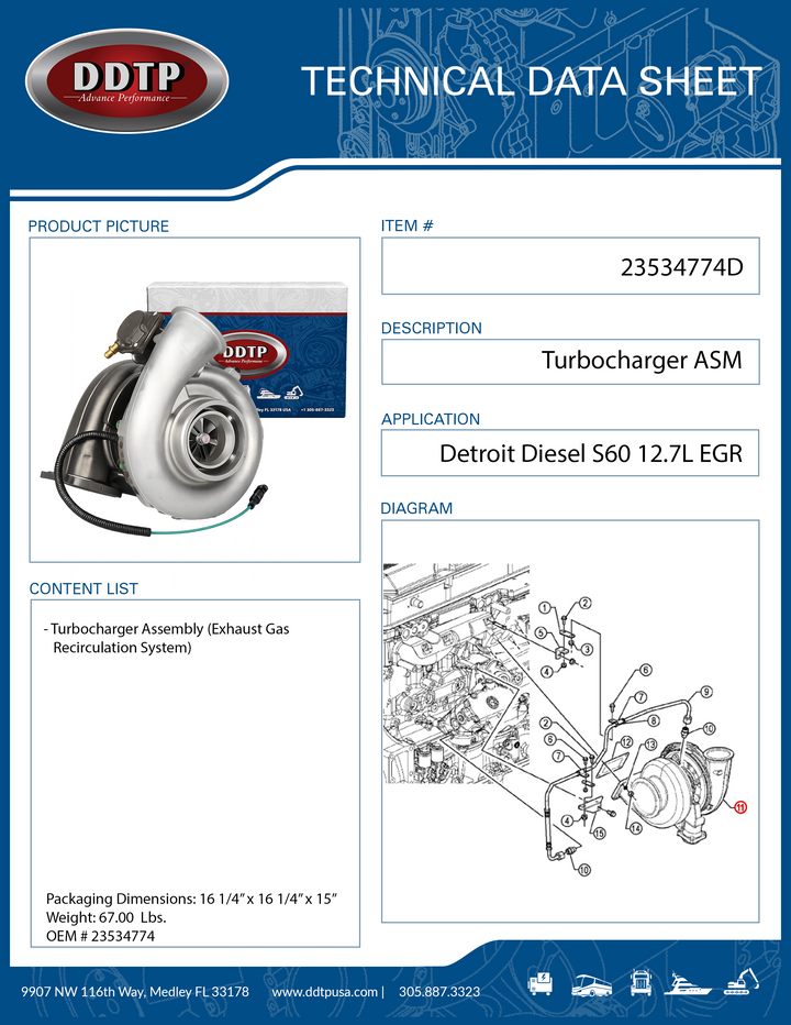 Turbocharger for Detroit Diesel Series 60 12.7L & 14.0L EGR Engines | GTA4502V VGT Turbo