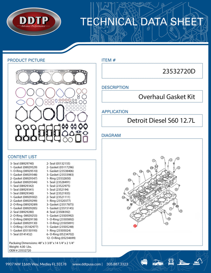 Engine Complete Overhaul Gasket Set (Non-EGR) Detroit Diesel Series 60 12.7L