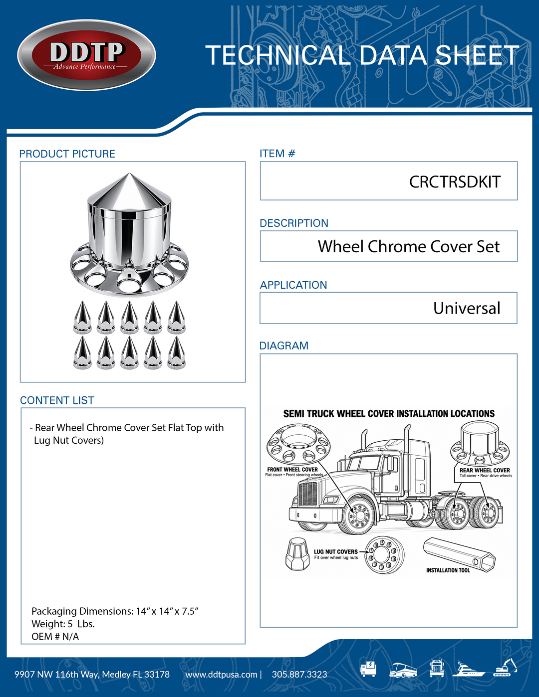 Rear Wheel Chrome Cover Set Cone Top with Lug Nut Covers