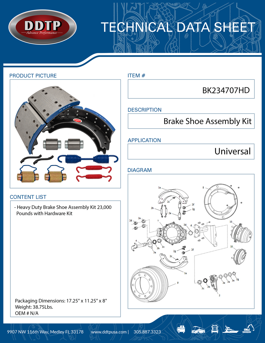 Heavy Duty Brake Shoe Assembly Kit With Hardware Kit 23,000 Pounds