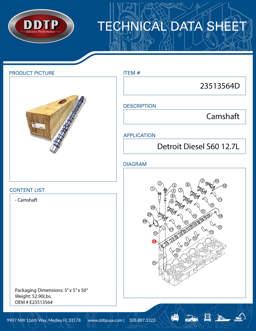 Camshaft S60 12.7L (Non EGR) (23513564)