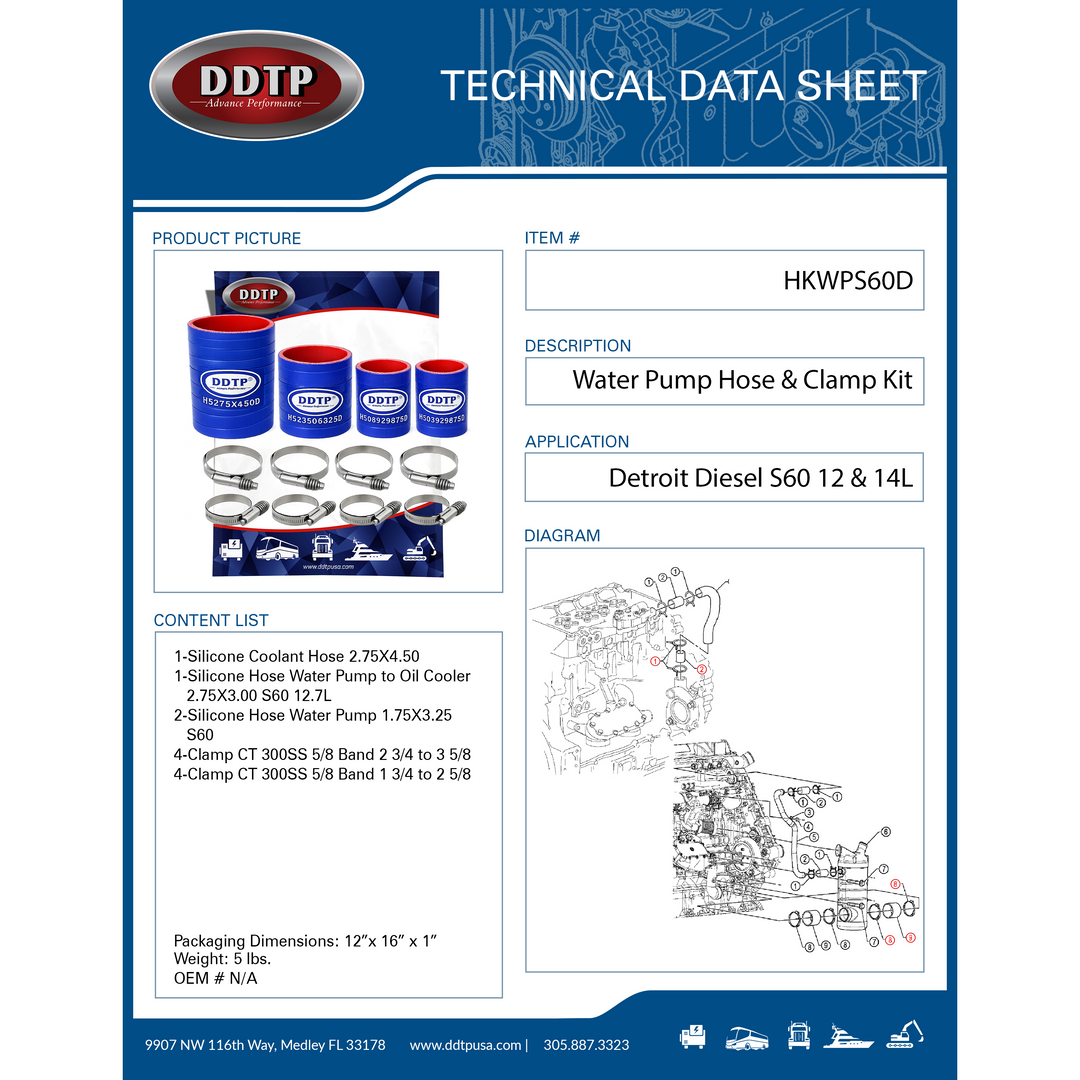 Kit de mangueras y abrazaderas para bomba de agua S60 (12,7 L y 14 L)