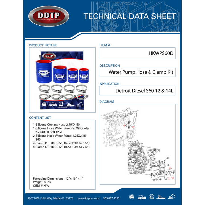 Kit de mangueras y abrazaderas para bomba de agua S60 (12,7 L y 14 L)
