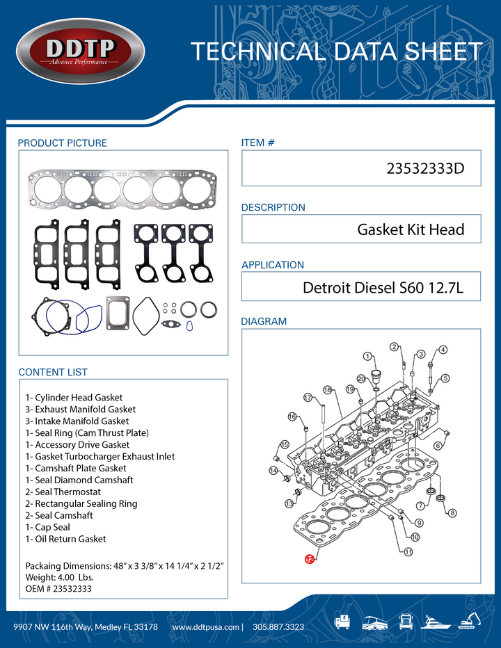 Detroit Diesel S60 12.7L Cylinder Head Gasket Set (Non-EGR)