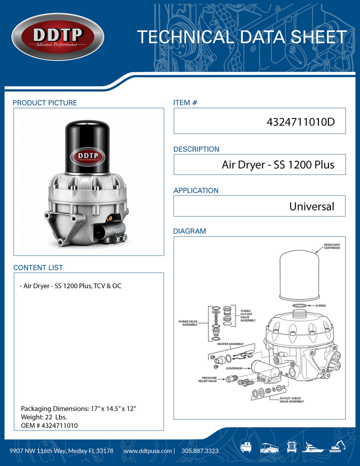 Air Brake Dryer - SS1200 Plus Turbo Cut-Off Valve, Coalescing