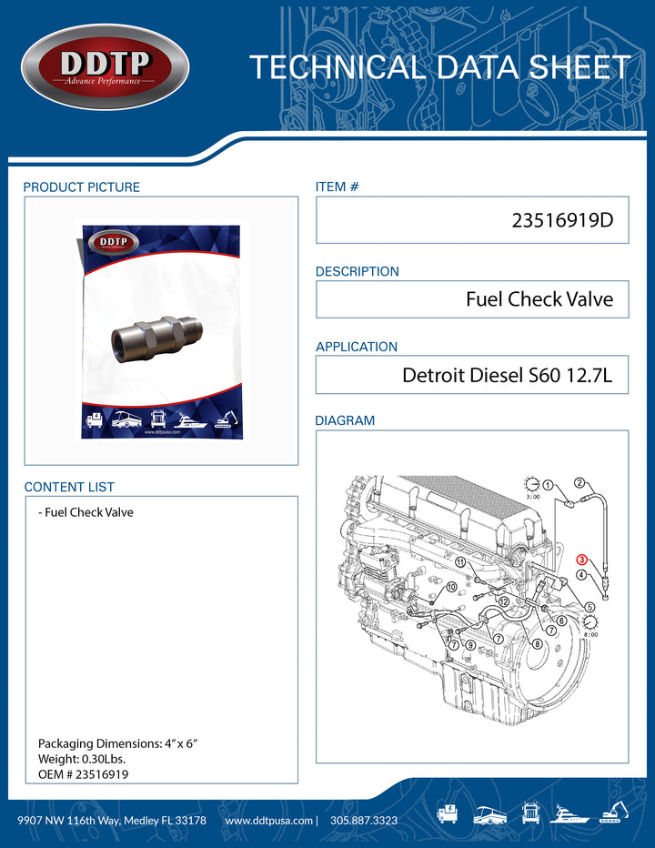 Fuel Check Valve S60 12.7L ( 23516919 )