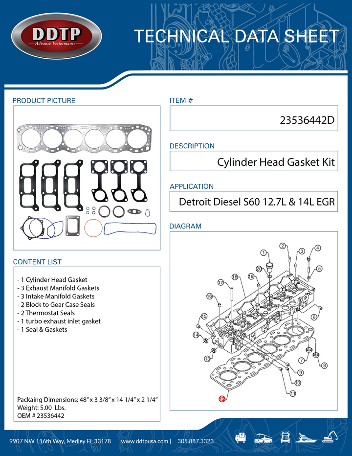 Engine Overhaul Gasket Set Detroit Diesel Series 60 12.7L & 14L EGR