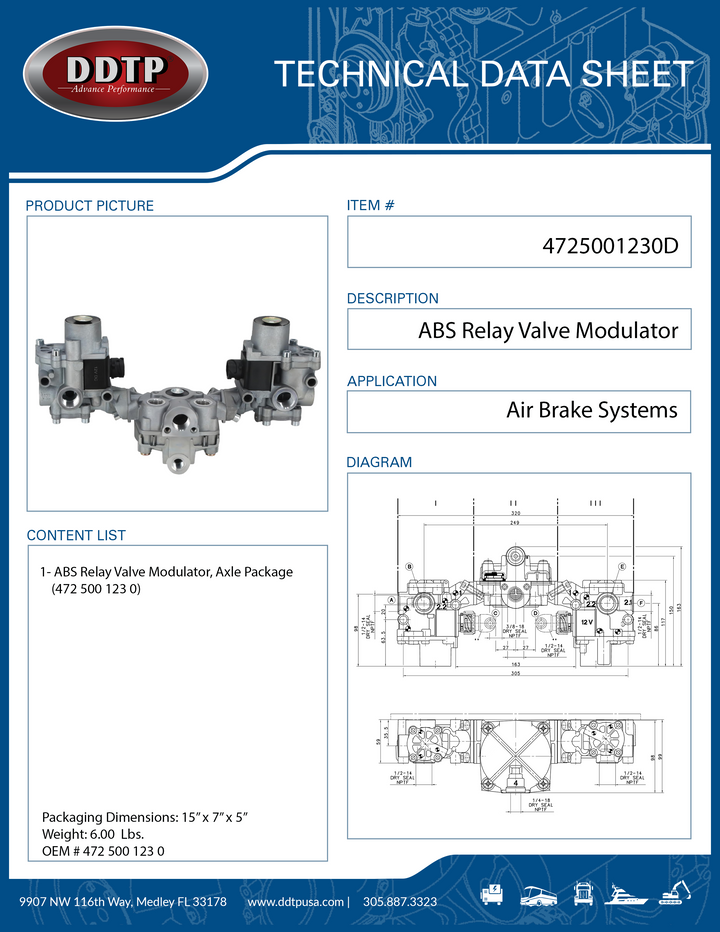 ABS Relay Valve Modulator, Axle Package (472 500 123 0)